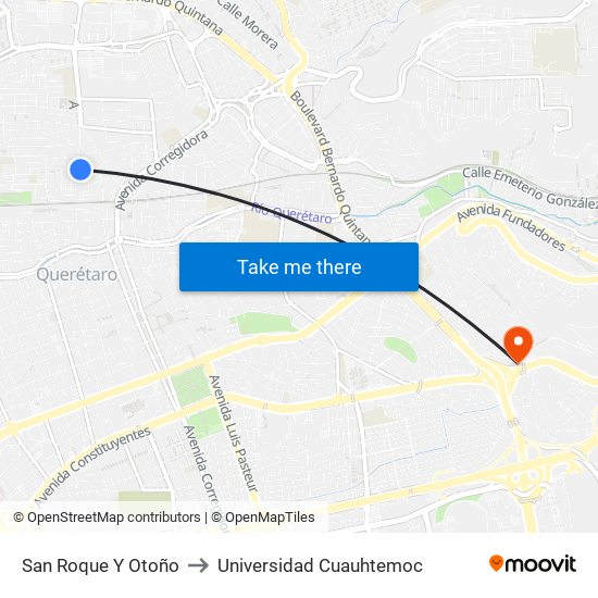 San Roque Y Otoño to Universidad Cuauhtemoc map