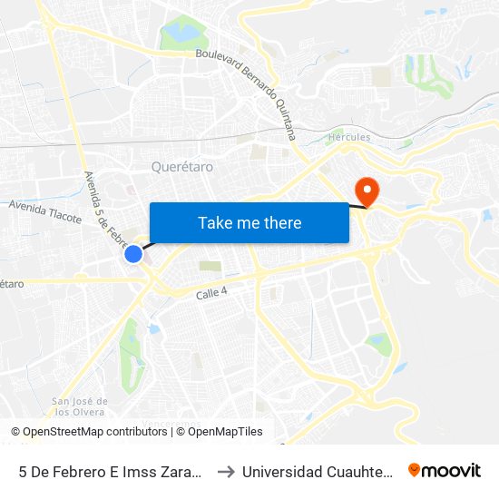 5 De Febrero E Imss Zaragoza to Universidad Cuauhtemoc map