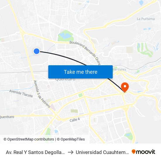 Av. Real Y Santos Degollado to Universidad Cuauhtemoc map