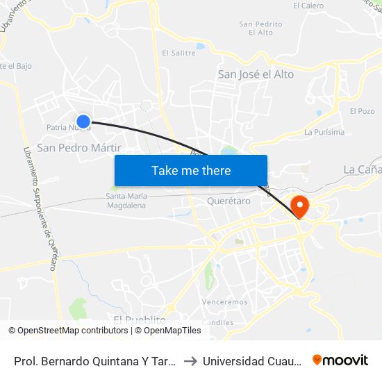 Prol. Bernardo Quintana Y Tarahumaras to Universidad Cuauhtemoc map