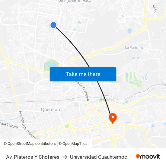 Av. Plateros Y Choferes to Universidad Cuauhtemoc map