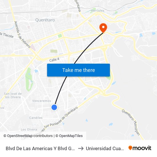 Blvd De Las Americas Y Blvd Gobernadores to Universidad Cuauhtemoc map