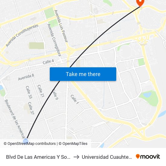 Blvd De Las Americas Y Soriana to Universidad Cuauhtemoc map