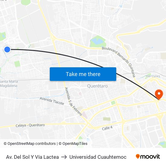 Av. Del Sol Y Vía Lactea to Universidad Cuauhtemoc map