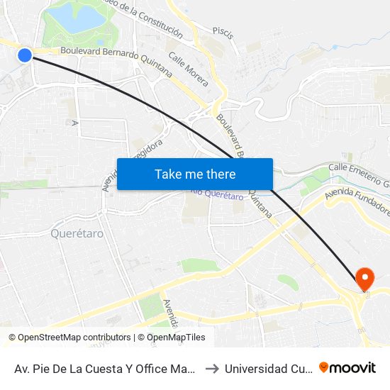 Av. Pie De La Cuesta Y Office Max Bernardo Quintana to Universidad Cuauhtemoc map