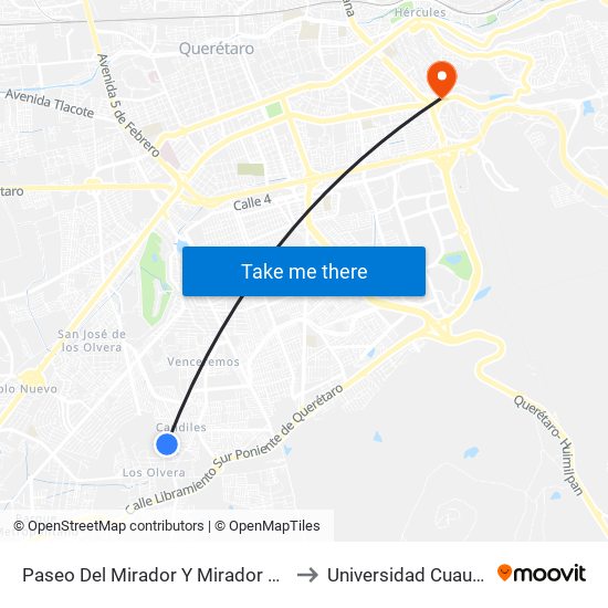 Paseo Del Mirador Y Mirador Del Cubilete to Universidad Cuauhtemoc map