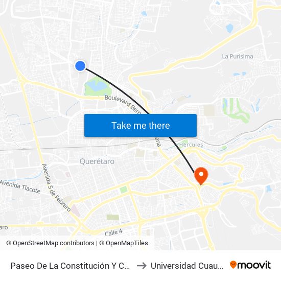 Paseo De La Constitución Y Cuauhtémoc to Universidad Cuauhtemoc map