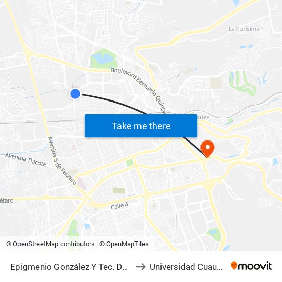 Epigmenio González Y Tec. De Córdoba to Universidad Cuauhtemoc map