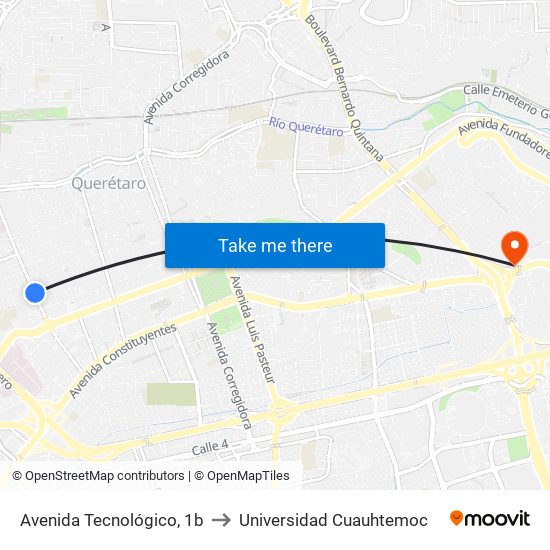 Avenida Tecnológico, 1b to Universidad Cuauhtemoc map