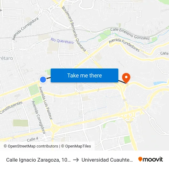 Ignacio Zaragoza - Dr. Lucio to Universidad Cuauhtemoc map