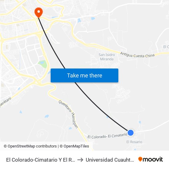 El Colorado-Cimatario Y El Rosario to Universidad Cuauhtemoc map