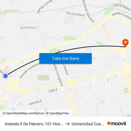Avenida 5 De Febrero, 101 Hospital General to Universidad Cuauhtemoc map