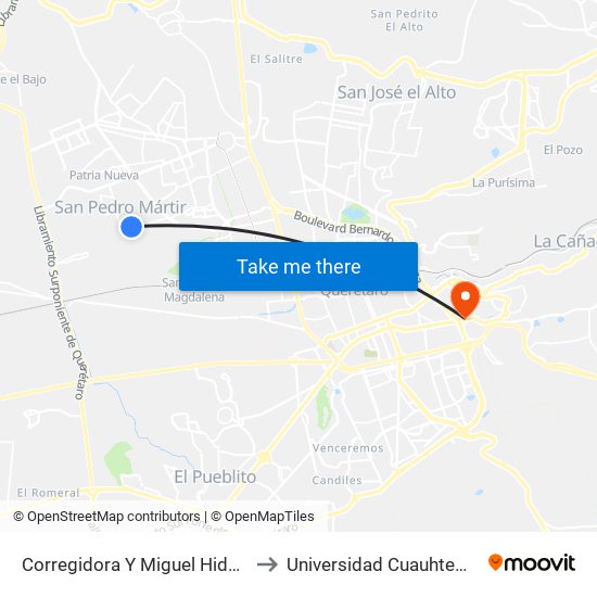 Corregidora Y Miguel Hidalgo to Universidad Cuauhtemoc map