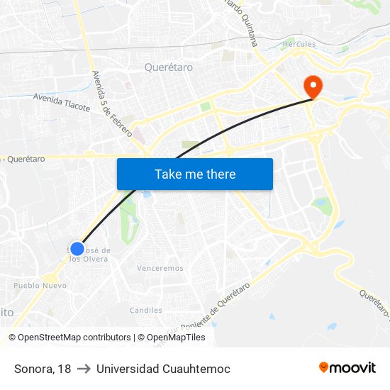 Sonora, 18 to Universidad Cuauhtemoc map