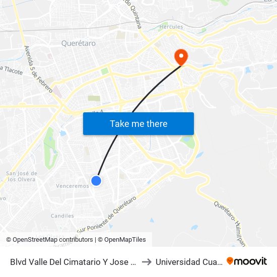 Blvd Valle Del Cimatario Y Jose Maria Truchuelo to Universidad Cuauhtemoc map