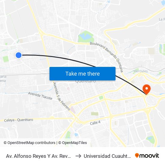Av. Alfonso Reyes Y Av. Revolucion to Universidad Cuauhtemoc map