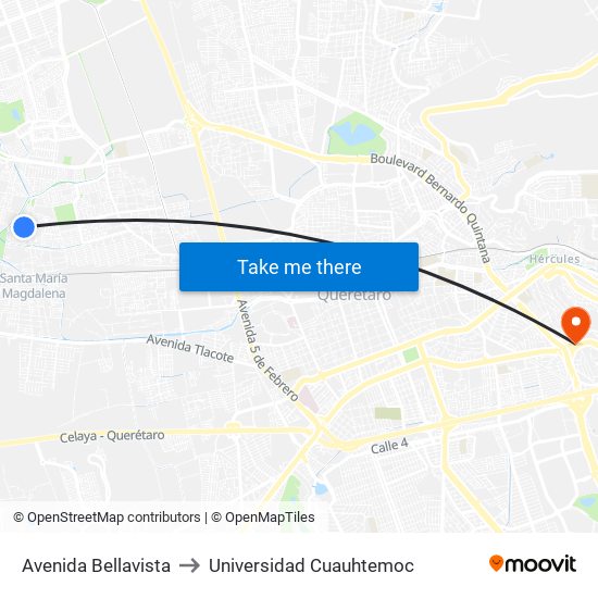 Avenida Bellavista to Universidad Cuauhtemoc map