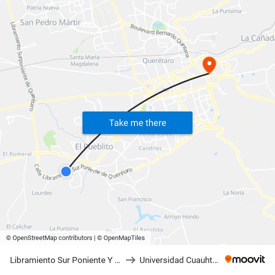 Libramiento Sur Poniente Y Encino to Universidad Cuauhtemoc map