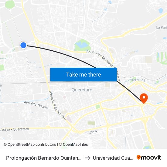 Prolongación Bernardo Quintana Y Calle Física to Universidad Cuauhtemoc map