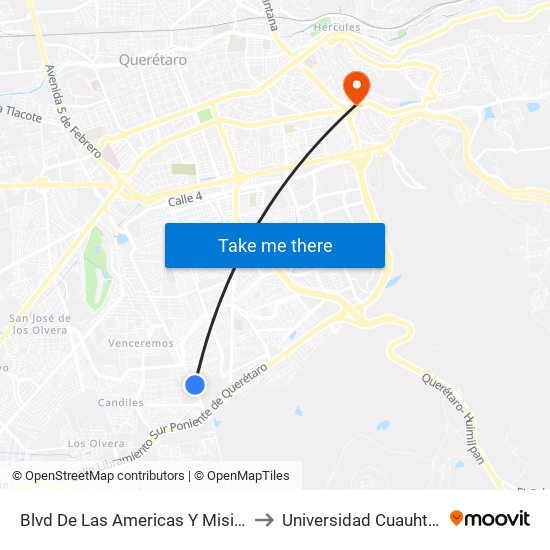Blvd De Las Americas Y Misioneros to Universidad Cuauhtemoc map