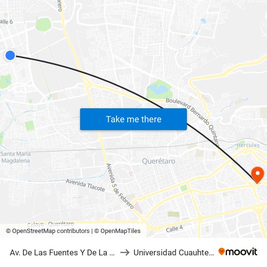 Av. De Las Fuentes Y De La Lluvia to Universidad Cuauhtemoc map