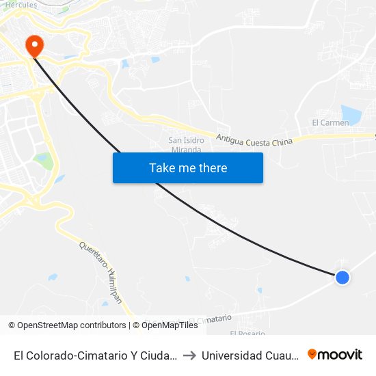 El Colorado-Cimatario Y Ciudad Marques to Universidad Cuauhtemoc map