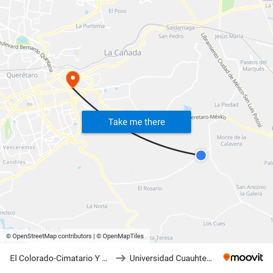 El Colorado-Cimatario Y Upq to Universidad Cuauhtemoc map