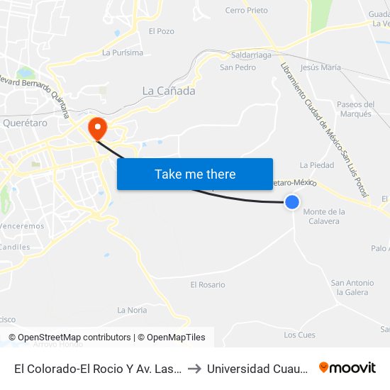 El Colorado-El Rocio Y Av. Las Misiones to Universidad Cuauhtemoc map