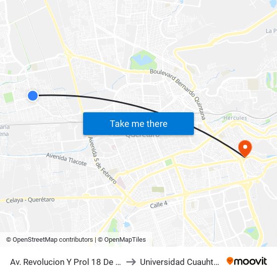 Av. Revolucion Y Prol 18 De Marzo to Universidad Cuauhtemoc map