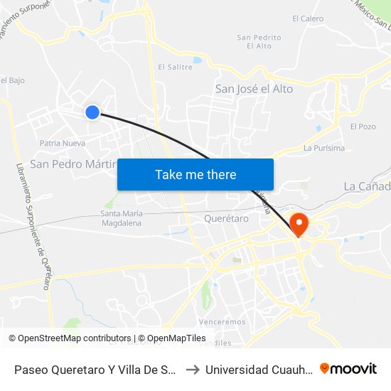 Paseo Queretaro Y Villa De San Miguel to Universidad Cuauhtemoc map