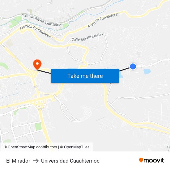 El Mirador to Universidad Cuauhtemoc map