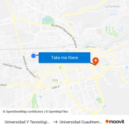 Universidad Y Tecnológico to Universidad Cuauhtemoc map