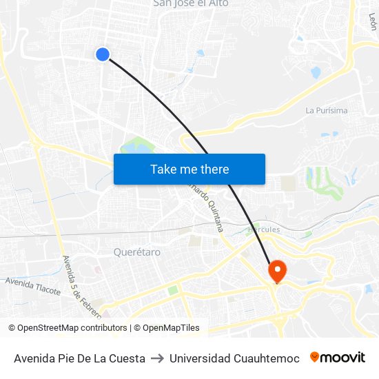 Avenida Pie De La Cuesta to Universidad Cuauhtemoc map