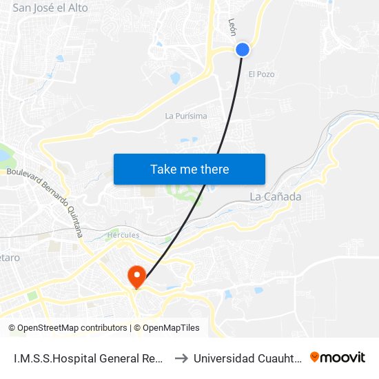 I.M.S.S.Hospital General Regional 2 to Universidad Cuauhtemoc map