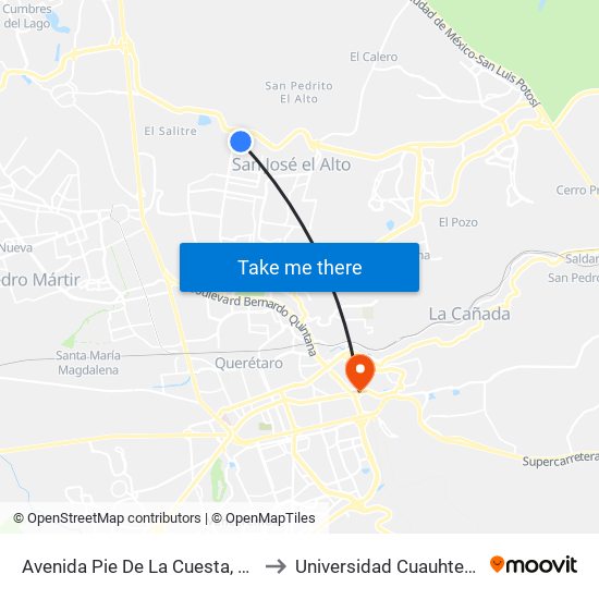 Avenida Pie De La Cuesta, 3141 to Universidad Cuauhtemoc map