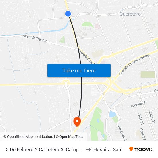 5 De Febrero Y Carretera Al Campo Militar to Hospital San Jose map