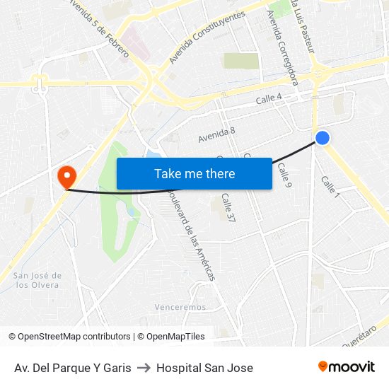 Av. Del Parque Y Garis to Hospital San Jose map