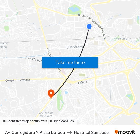 Av. Corregidora Y Plaza Dorada to Hospital San Jose map