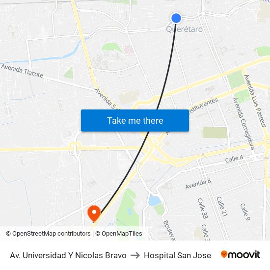 Av. Universidad Y Nicolas Bravo to Hospital San Jose map