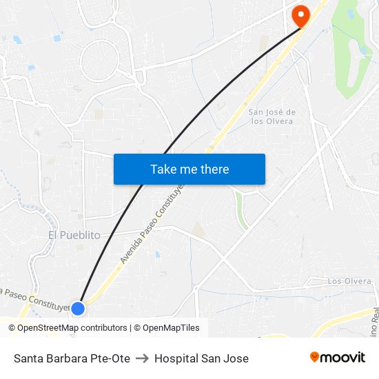 Santa Barbara Pte-Ote to Hospital San Jose map