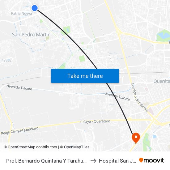Prol. Bernardo Quintana Y Tarahumaras to Hospital San Jose map