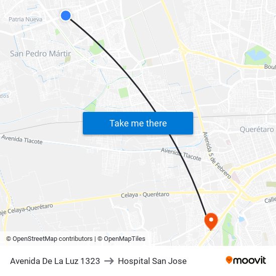 Avenida De La Luz 1323 to Hospital San Jose map