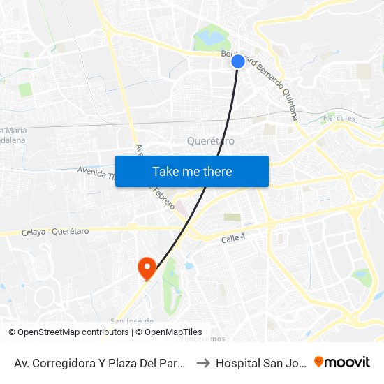 Av. Corregidora Y Plaza Del Parque to Hospital San Jose map