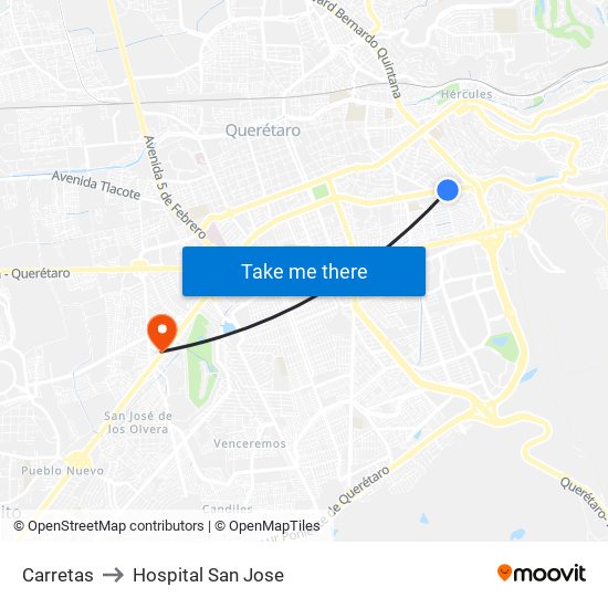 Carretas to Hospital San Jose map