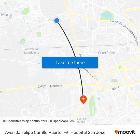 Avenida Felipe Carrillo Puerto to Hospital San Jose map