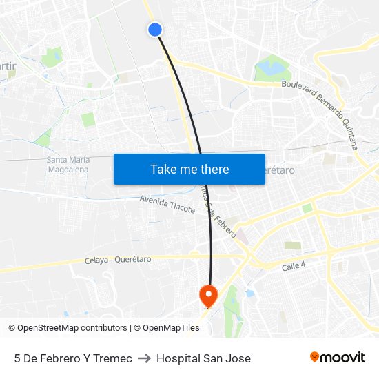 5 De Febrero Y Tremec to Hospital San Jose map