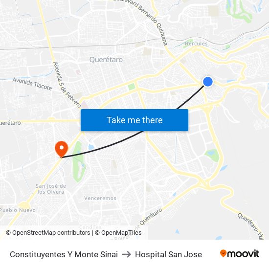 Constituyentes Y Monte Sinai to Hospital San Jose map