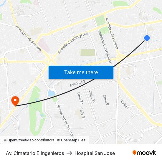 Av. Cimatario E Ingenieros to Hospital San Jose map