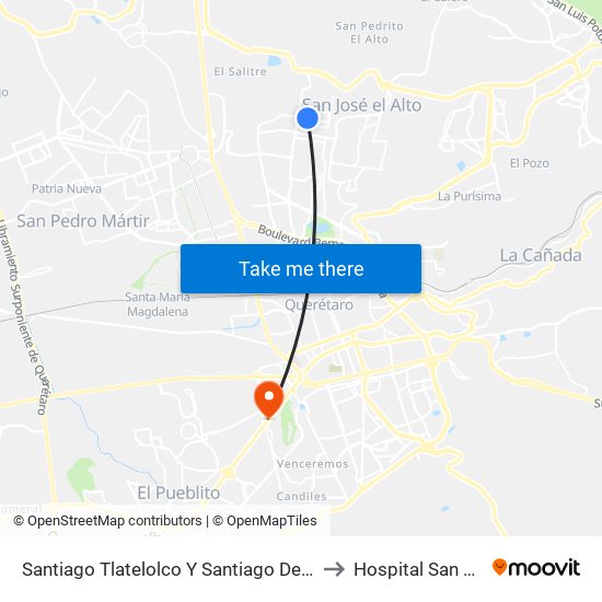 Santiago Tlatelolco Y Santiago Del Oeste to Hospital San Jose map