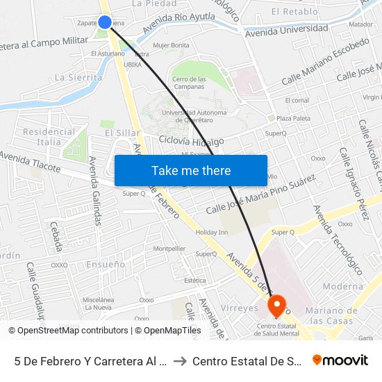 5 De Febrero Y Carretera Al Campo Militar to Centro Estatal De Salud Mental map